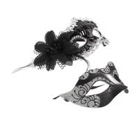 Cabilock 2pcs Venetian Couple Masks Set Lightweight Plastic Half Face Masquerade Masks Intricate Surface Painting and Glitter for Venice Carnival and Prom