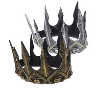 Cabilock 2pcs Vintage King Crowns Medieval PU Headbands for Men Soft Foam Halloween Cosplay Accessories Antique Gold Silver Party Crowns for Boys
