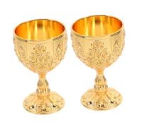 Cabilock 2pcs Vintage Medieval Sacred Chalice Goblet Gold Embossed Wine Cups for Whiskey Cocktails Renaissance Style Holy Cup Favor for Weddings and