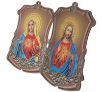Cabilock 2pcs Wooden Catholic Plaque Jesus and Mary Sacred Group Wall Art Ornaments for Church Home Desktop or Hanging Decoration Small Figurines 17.5x12.5cm Random Style