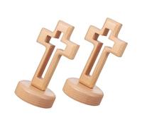 Cabilock 2pcs Wooden Tabletop Crosses Unfinished Cross Figurines for Religious Decor for Christian Easter Party Favors Wood Craftsmanship