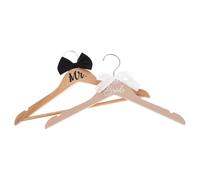 Cabilock 2Pcs Wooden Wedding Hangers Set for Bride and Groom with Black Bow Tie and Natural Pearl Finish, Bridal Dress Holder and Groom Tuxedo Coat Hanger for Wedding Party and Bridal