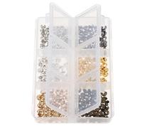 Cabilock 300pcs Metal Half Round C-Shaped Bead Crimp Covers, Gold Silver Bronze End Caps for Jewelry Making, Wire Crimping Beads Kit 6-Compartment Rectangular Storage Box for DIY Bracelet