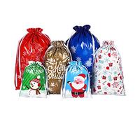 Cabilock 30Pcs Christmas Drawstring Gift Bags Set - Large Foil Xmas Wrapping Sacks for Presents, Assorted Sizes (S/M/L) Reusable Holiday Goodie Bags with Ribbon Ties for Party Favors Decoration