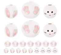 Cabilock 30pcs Easter Wooden Beads DIY Bracelet Craft Set with Rabbit Ears, Faces, and Paws, Natural Wood Loose Beads for Garland Making and Jewelry Accessories