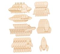 Cabilock 32pcs Unfinished Wooden Outer Space Craft Chips DIY Planet Rocket Decorations for Party Safe Lightweight Wood Cutouts with Smooth Surface for Creative Birthday Theme
