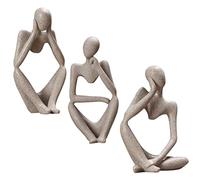 Cabilock 3pcs Abstract Thinker Statues Set, Modern Sandstone Figurines for Home Office Desk Decor, Living Room Bookshelf Sculptures, Small Art Pieces for Shelf Display