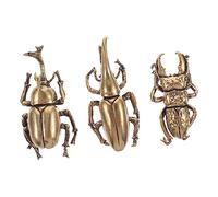Cabilock 3pcs Brass Beetle Statues Small Decorative Figurines with Vintage Finish and Fine Craftsmanship, Elegant Classic Look for Desk, Home and Office Décor Accents
