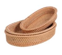 Cabilock 3pcs Bread Baskets Vintage Hand Woven Wicker Bowls Oval Shaped Fruit Serving Baskets for Candy Snack Keys & Makeup Cosmetics