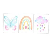 Cabilock 3pcs Canvas Wall Art Prints Boy Girl's Decor Butterfly Unicorn Weather Rainbow Decorative Painting