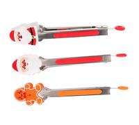 Cabilock 3pcs Christmas Stainless Steel Food Tongs with Silicone Slip Heads Reusable Portable Kitchen Clamps for BBQ Grilling and Serving Ergonomic Handle Design Easy to Clean