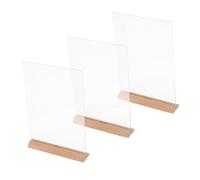 Cabilock 3pcs Clear Acrylic Sign Holder Shaped Design and Sturdy Wood Base Tabletop Menu Display Stand for Posters Photos Flyers Stable and Desk Frame