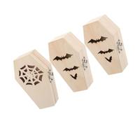 Cabilock 3pcs Coffin Shape Wooden Jewelry Organizer Boxes with Bat and Spider Web Designs Halloween Candy Holder for Rings Necklaces Earrings Vintage Trinket Storage for Party Favors and