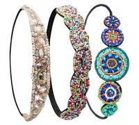 Cabilock 3Pcs Elastic Beaded Rhinestone Headbands for Women Comfortable Stretch Hair Bands with Colorful Beads and Jewels Fashion Accessories for Weddings Proms and Daily Wear