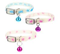 Cabilock 3Pcs Fluorescent Small Dog Collar and Cat Collar Set with Bell Night Safety Reflective Puppy for Outdoor Walks Random Color Fishbone Paw Print Designs Random Color