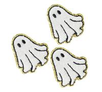 Cabilock 3pcs Ghost Shaped Decorative Applique Patches White Halloween Embroidered Sew-on with Towel Embroidery and Hot Melt Adhesive, Washable Easy Iron-on Application for Jeans Clothes