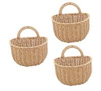 Cabilock 3pcs Hand Woven Wall Storage Basket Multi-purpose Hanging Container for Kitchen Seasoning Decorative Wall Flower Pot Rustic Imitation Rattan Design Organization