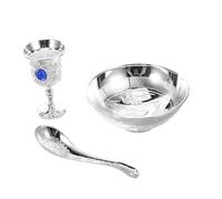 Cabilock 3pcs Jewish Holiday Tableware Set Wine Cup Bowl Spoon with Artistic Design for Cultural Celebrations Multipurpose Dinnerware for Formal Events and Family Feasts Easy to Clean