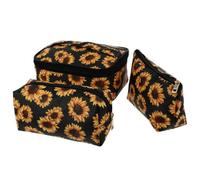 Cabilock 3pcs Large Capacity Sunflower Cosmetic Bag with Portable Size, Synthetic Leather and Nylon Material, Easy to Carry Toiletry Bag for Travel and Daily Organizing