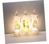 Cabilock 3Pcs LED Holy Night Jesus Candle Lights Flameless Electric Catholic Candle Lamps for Christmas Easter Decor Warm Flickering Glow for Home Prayer and Party Favor