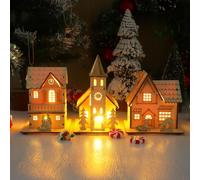 Cabilock 3pcs Luminous Mini House Shape Decorations Creative Christmas Adornments for Living Room Office and Cafe Warm LED Lighted Landscape Decor