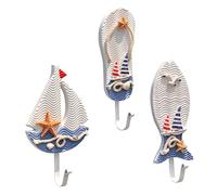 Cabilock 3pcs Ocean Hook Mediterranean Style Wood Hangers for Clothes Hats Practical Hooks for Boys and Girls Decor Nautical Theme Assorted Style