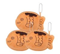 Cabilock 3pcs Plush Change Purse Cartoon Fish Shape Brown Lint Coin Holder Easy to Carry for Women and Female Family or Friends
