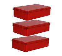 Cabilock 3pcs Rectangular Metal Storage Boxes with Lid Red Tinplate Small Container for Jewelry Candy Coins Buttons Home Organization