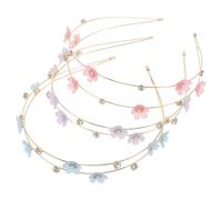Cabilock 3Pcs Rhinestone Flower Headbands Double Row Thin Hair Hoops Sparkling Hair Accessories for Women Wedding Bride Parties Daily Use in Purple Pink Blue