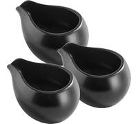 Cabilock 3pcs Round Mouth Milk Spoon Gravy Cup, Gravy Boats Cream Storage Container, Ceramic Mini Milk Jug Liquid Dispenser for Sauce Honey Espresso, Black