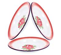 Cabilock 3pcs Vintage Enamel Dishes with Floral Pattern Retro Round Plates for Food Serving and Dining Chinese Style Salad Plates for Home and Family Use