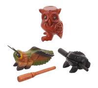 Cabilock 3pcs Wooden Guiro Hand Percussion Instruments with Rhythm Sticks, Smooth Handpolished Wood Frog, Cricket, and Owl Shapes, Compact and Safe Handling for Group Ensemble and Music