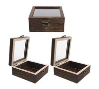 Cabilock 3Pcs Wooden Insect Display Case Set 10X10X4.5Cm Small Square Shadow Box Frame with Lid for Specimen Collection and Biological Storage, Suitable for Butterfly and Bug Display