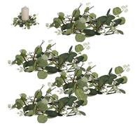 Cabilock 4 Pack Eucalyptus Leaves Candle Rings 9.45In Greenery Wreaths for Pillar Candles Table Decor Photo Prop Wedding Party DIY Craft Accessory