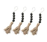 Cabilock 4 Pcs Rustic Wooden Bead Tassel Wall Hanging Decor for Indoor Ornaments Home Decoration Handmade Black Vintage Style Hanging Beads for Vase Mantel Door Handle and Office Accent