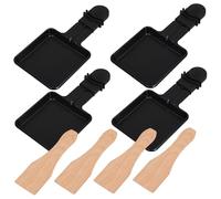 Cabilock 4 Sets Raclette Grill Pans with Spatulas High-temperature Resistant Mini Barbecue Plates for Cheese Melting and Multifunctional Home Cooking