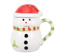 Cabilock 400Ml Ceramic Christmas Snowman Mug with Lid, Cute Festival Coffee Cup for Breakfast and Household Use, Adorable Handle Design Water Cup for Holiday Drinks