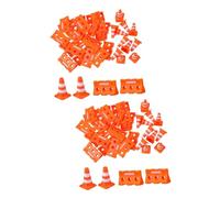 Cabilock 48 Pcs Mini Traffic Cones Signs Educational for Plastic Traffic Fences for Cognitive Development