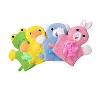 Cabilock 4pcs Cartoon Bath Gloves Body Scrub Mitts Soft for Gentle Shower Cleaning Boys Yellow Duck Green Frog Pink Rabbit Blue Bear
