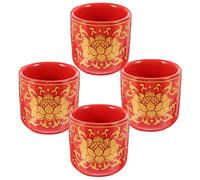 Cabilock 4pcs Ceramic Water Offering Cups Random Edge Patterns, Buddhist Temple Supply Cups for Home Worship and Rituals, Zen Style Ceramic Buddhist Water Containers