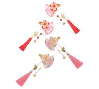 Cabilock 4PCS Chinese Side Clips with Floral Tassel and Bell Fan-shaped Hairpins for Traditional Costume Vintage Kimono Hair Accessories for Weddings Parties and Daily Wear