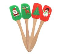 Cabilock 4Pcs Christmas Silicone Butter Spatulas and Cream Spreaders Set, Assorted Colors, Flexible Cake Scrapers for Baking and Decorating, Non-Stick Baking Supply Tools