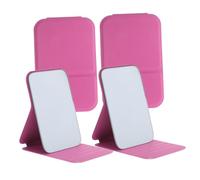 Cabilock 4pcs Compact Folding Makeup Mirror with PU Frame Stand Portable Vanity Mirrors for Bedroom Dressing Table Travel Camping