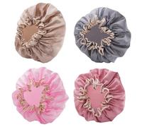 Cabilock 4PCS Double-Layer Waterproof Shower Caps for Women Elastic Bathing Hair Salon Caps in Light Gold Pink Grey and Dusty Rose - Reusable Hair Protective for Spa Travel and Home Use