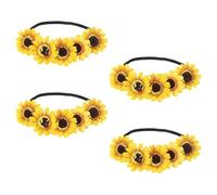 Cabilock 4PCS Elastic Sunflower Headbands for Women Realistic Artificial Floral Crowns Hair Accessories for Weddings Bridal Showers Festivals Costume Parties and Vacation Photo Props