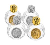 Cabilock 4pcs Embossed Rose Crystal Glass Alloy Holy Water Bottles for Catholic Baptism Travel Prayer Blessings Elegant Portable Essential Oil Dispensers Silver and Gold for Christian Party