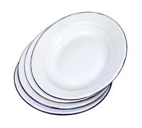 Cabilock 4pcs Enamel Serving Plates Flat Rim Bowls for Fruits Pasta and Soups Versatile Kitchen Dishware for Home Dining and Outdoor Events Stylish Easy to Clean