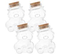 Cabilock 4pcs Food Storage Jar Candy Can Bear Shape Glass with Wood Lid Easy to Clean Keeps Food Fresh for Homes and Hotels