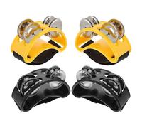 Cabilock 4pcs Foot Percussion Tambourine Double Row Metal Jingle Bells with Plastic Alloy Construction Crisp Precise Tones Professional Sound Quality for Drum Set Performance