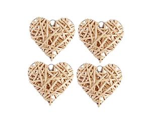 Cabilock 4pcs Heart-shaped Pendant Hanging Decorations, Willow Woven Rattan Material, 15cm Size, Khaki Colour, Creative Romantic Festival Style for Wedding Party and Bar Photo Background